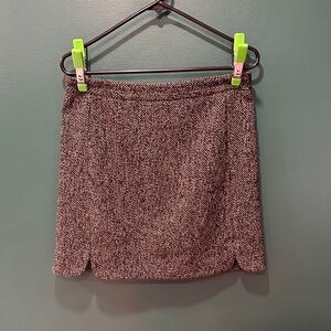 LOFT Brown Herringbone Tweed Mini Skirt